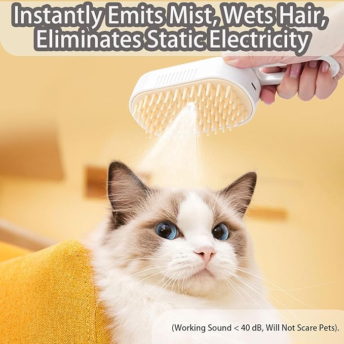 4-in-1 Rechargeable Cat Steam Brush for Shedding, Anti-static Pet Grooming Tool for Cats and Dogs, Pet Massage & Cleaning Brush (Beige)