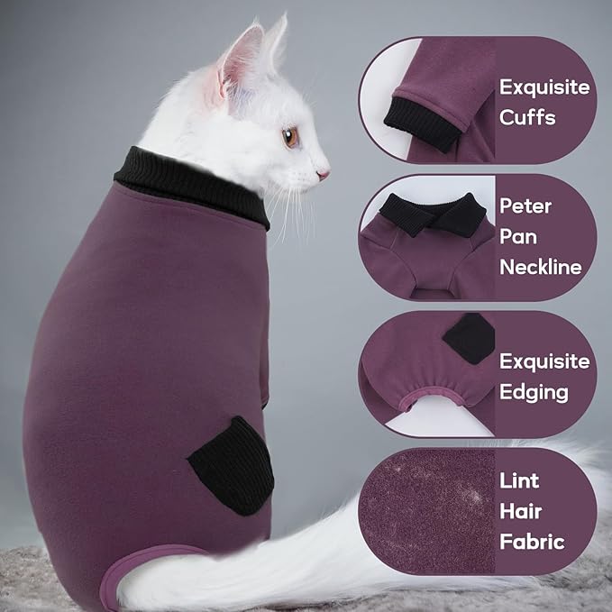 QBLEEV Sticky Hair Cat Clothes, Soft Cat Pajamas for Cats Only, Prevent Lost Fur Kitten Sweater Onesie, Stretchy Recovery Suit for Female Male Cats After Surgery Daily Wear, Fuchsia, XS