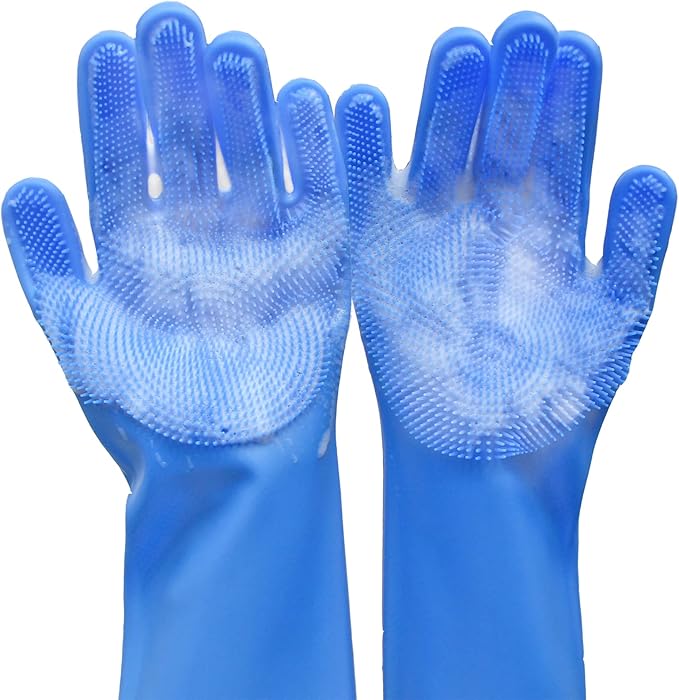 Pet Grooming Gloves, Dog Washing Gloves with High-Density Teeth, Heat Resistant Silicone Dog Bath Scrubber with Enhanced Five Finger Design, Bathing and Massaging for Dogs and Cats