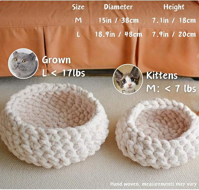 Cat Nest Bed - Premium Self Warming Handwoven Washable Extra Soft Round Cave House for Indoor Kitten & Kitty, Small & Large (MapleLeaf Red,Medium)
