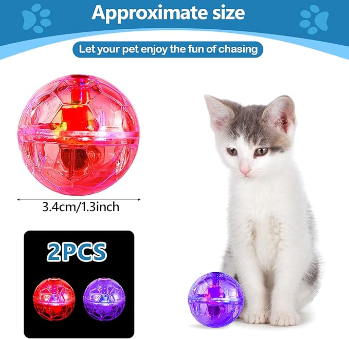 Sratte 2 Pcs Ghost Hunting Cat Ball Activated Cat Toy Motion LED Light Pet Balls Motion Dog Interactive Pet Toys Glowing Mini Running Exercise Supplies for Animals Activity (Pink,Purple)