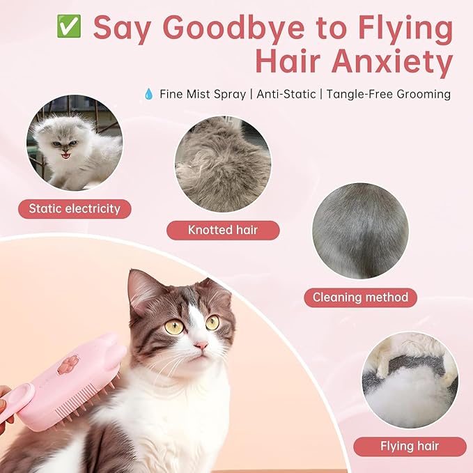 2026 New Steam Brush for Cats, 3 in 1 Steam Comb for Shedding Dog Pet Hair Cleaning Brush for Spray Dog Grooming for Long & Short Haired Pets – Cat Hair Spritz Defur Comb