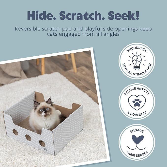 Trixie Scratching Box - Cardboard Cat Scratcher Bed with Two-Sided Scratch Pad - Indoor Cat Furniture with Play Catnip