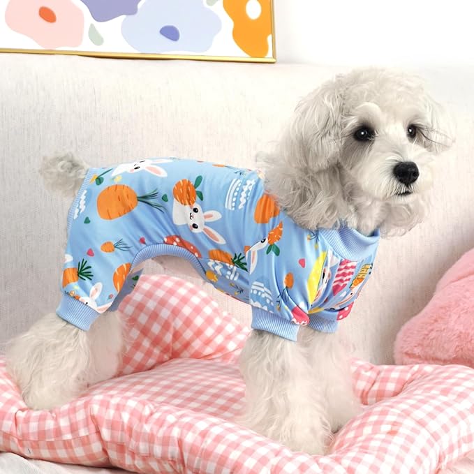 XPUDAC Easter Eggs Dog Pajamas Soft Lightweight Bunny Dog Clothes for Small Medium Dogs Pet Jumpsuit Outfit Cat Apparel-L