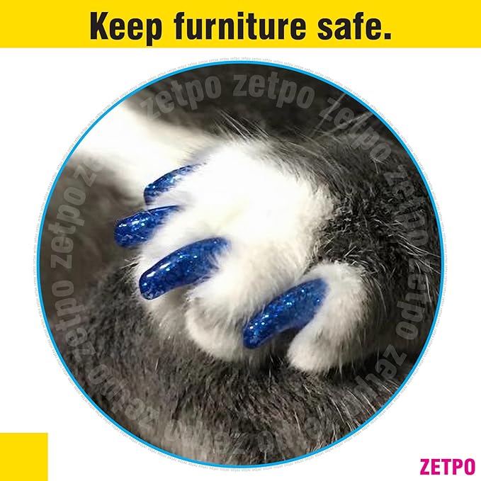 zetpo Glitter Cat Nail Caps | Cat Claw Covers | with Adhesives and Applicators (16x Glitter | 160 pcs, L)