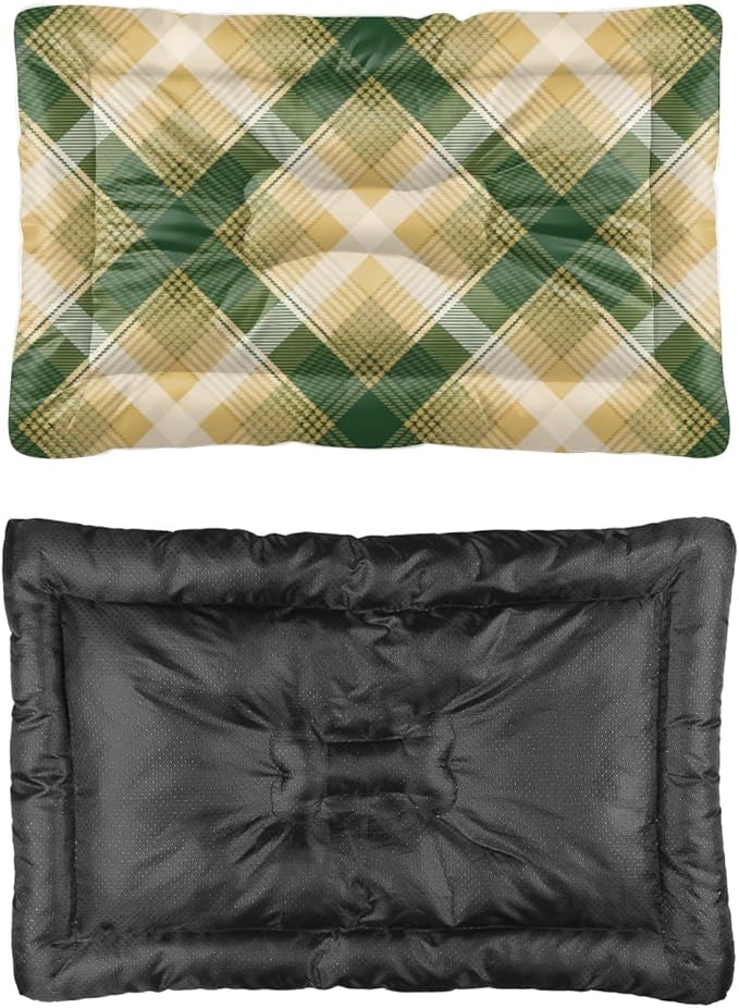 Green Yellow Plaid Cat Pad Non Slip Bottom Washable Dog Mats Cozy Soft Dog Car Pad Furniture Covers for Pets Printed Cat Bed Mat Gift Cozy Bed 24× 18 Inch Indoor Outdoor