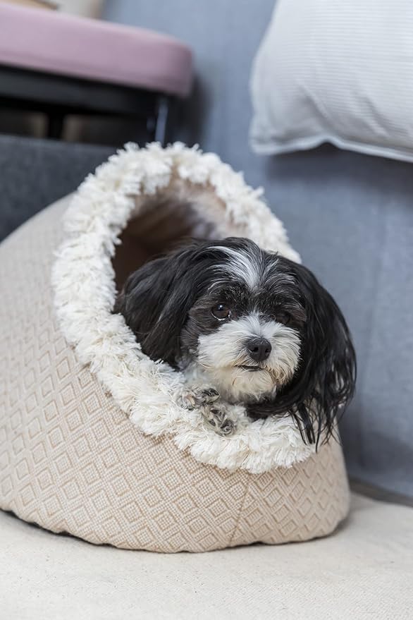 TRIXIE Boho Cat Cave, Stylish Bed with Reversible Cushion for Cats and Dogs, A Perfect Retreat for Kitties and Pups, Beige