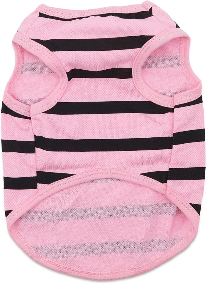 Pet Dog Striped T-Shirt Dogs Cats Cotton Vest Spring Summer Pet Apparel Tee Shirt Suitable for Small Medium Large Pets French Bulldog Bichon Clothes, Pink, X-Small