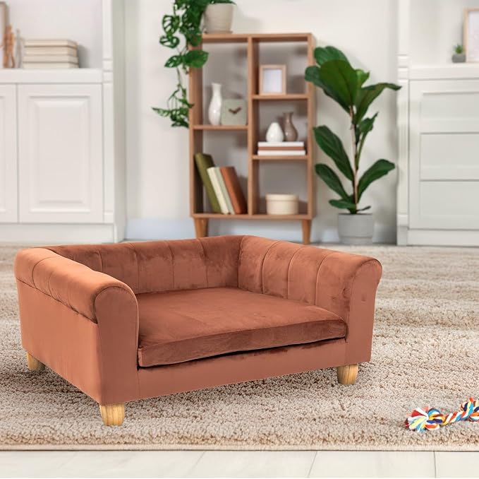 CRITTER SITTERS 33” Faux Suede Ped Bed in Brown, Durable Washable Sofa Couch for Small & Medium Cats & Dogs, Must Have Accessory for Yorkies, Shih Tzus & Frenchies, Kitten & Puppy Essential Furniture