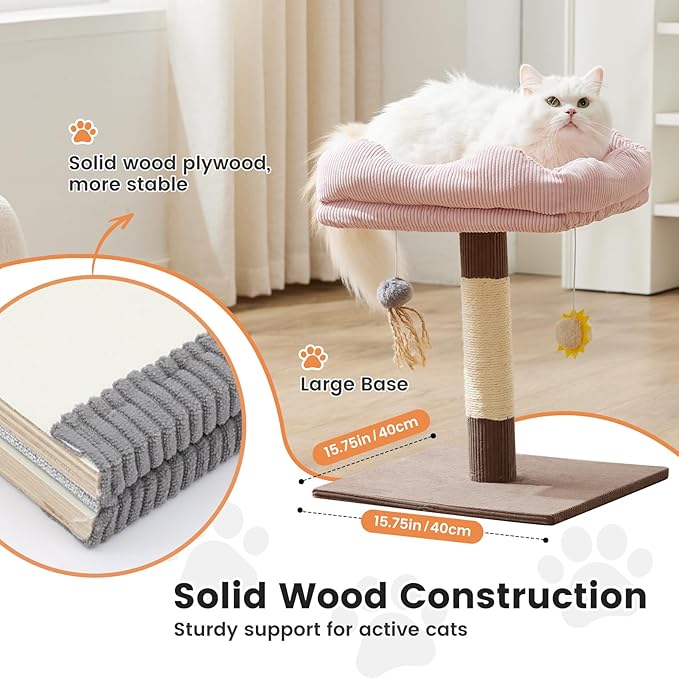 Gardner Pet 20" Cat Tree Corduroy, Solid Wood Small Cat Tree for Kittens & Indoor Cats (Brown, Square-Corduroy)