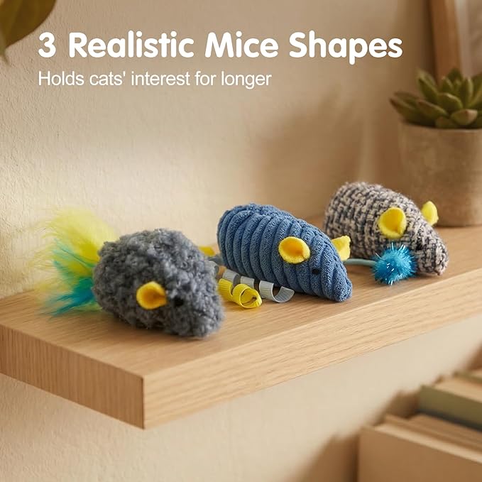 Cat Mouse Toys (3 Pack) with Catnip - Small Interactive Cat Toys for Indoor Play, Perfect for Single or Multi-Cat Households (Purple)