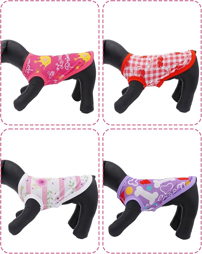 PET SHOW 4 Pack Dog Shirts for Small Medium Dogs Female Tank Top Tee Red Pink T-Shirts Pets Sleeveless Vest Girl Dog Clothes(XX-Large)