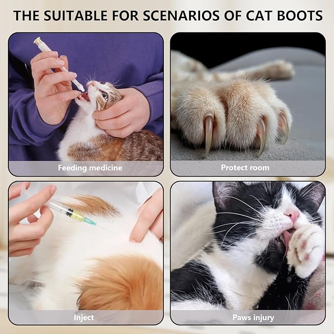 4 Pcs Cat Mittens to Prevent Scratching for Pets with Paw Inner Diameter up to 1.35 Inches, Adjustable Breathable Mesh Kitten Shoes Socks Booties for Only Grey