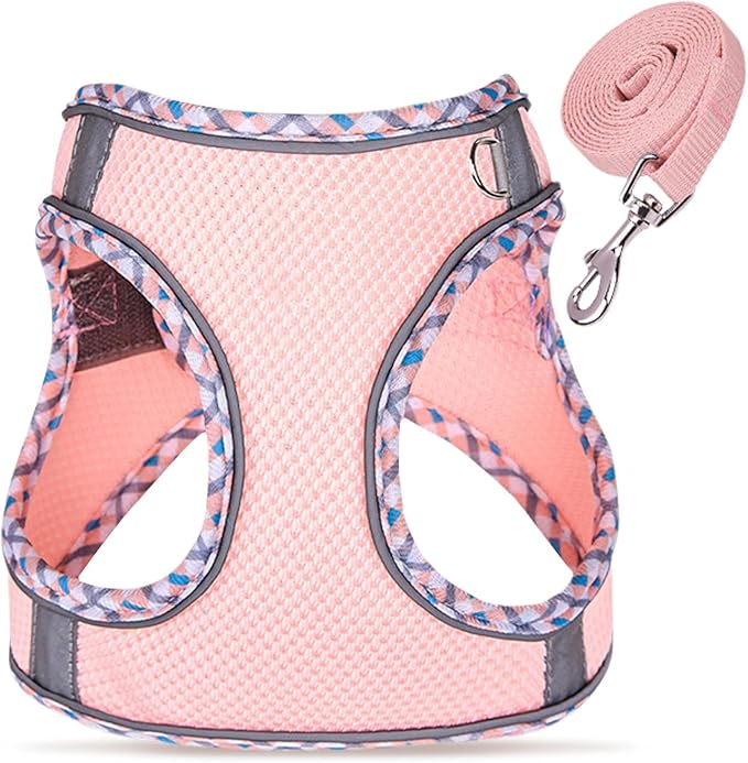 Cat Harness and Leash Set - Breathable Mesh Vest with Reflective Strips, Escape-Proof Harness with No-Choke Design Secure Lock Buckles for Kittens or Puppies, XS Pink(Fits 3-7 lbs Kittens)