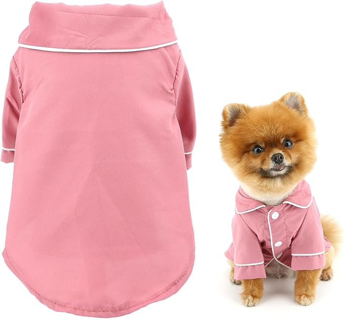SMALLLEE_LUCKY_STORE Dog Pajamas for Small Medium Dogs Cats Soft Pet Sleepwear Shirts Comfortable Lapel Pjs Loungewear Clothes Bulldog Chihuahua Yorkie Two-Legged Outfit, Violetred, S