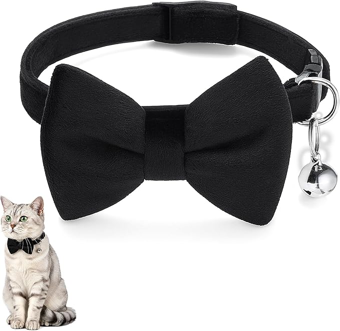 Cat Collar Breakaway with Bow, Adjustable 7-11 Inches Cat Bow Tie, Bowtie Dog Collar with Bells, Safety Buckle Collars Solid Basic Color for Small Pet Kitten Puppy Wedding Party Festival Accessories
