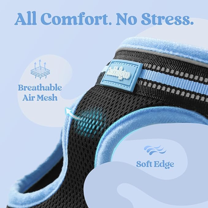 rabbitgoo Cat Harness and Leash Set for Walking Escape Proof, Adjustable Soft Kittens Vest with Reflective Strip for Cats, Comfortable Outdoor Vest, Black & Light Blue, M
