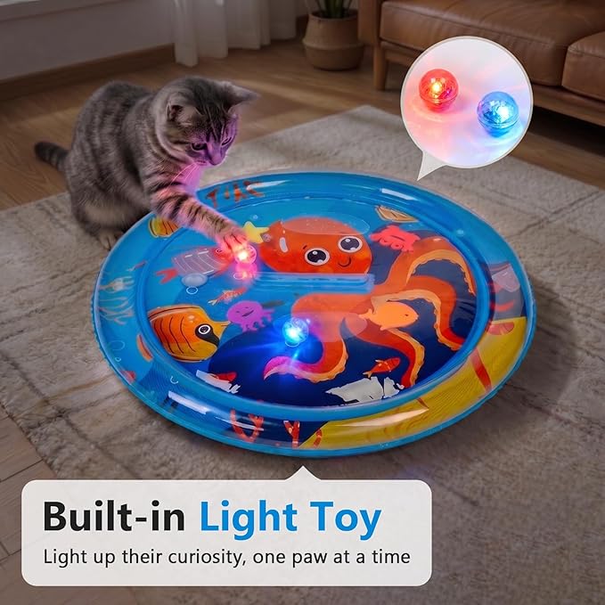 Thickened Cat Water Sensory Play Mat with 2 Attractive Balls, Cat Water Bed Toy for Cats Dogs Kittens Puppies Pets