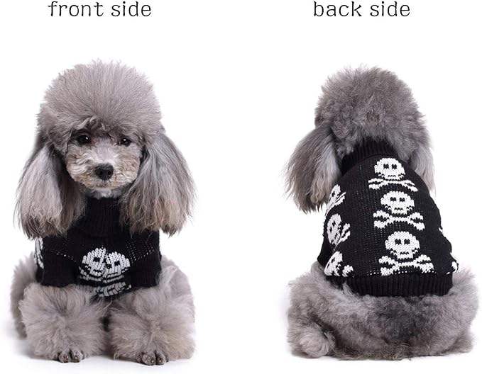 S-Lifeeling Skull Dog Sweater Holiday Halloween Christmas Pet Clothes Soft Comfortable Dog Clothes - Black,XXL