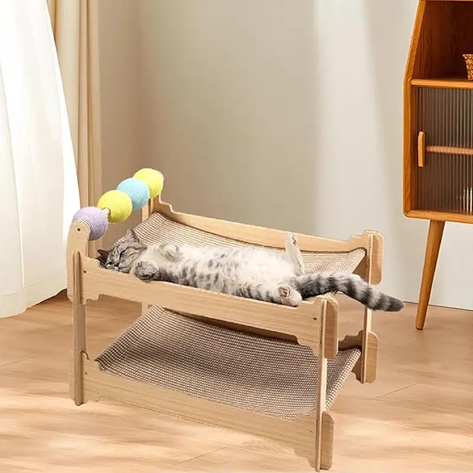 Layer Cats Sisal Pad Wood Construction Indoor Scratcher Tree House for Rest Furniture Protections Wooden Bed with Post