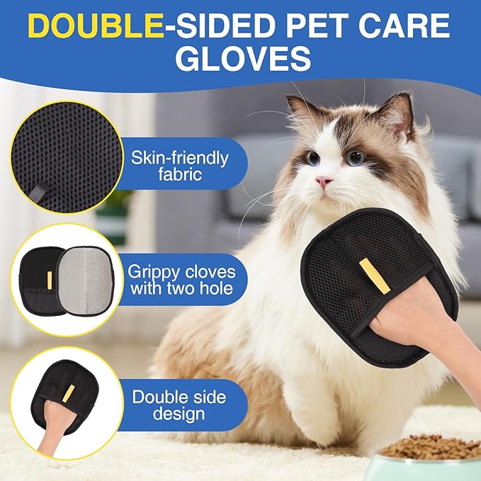 10 Pcs Pet Hair Removal Glove, Reusable Double Sided Pet Hair Electrostatic Gloves for Grooming Grooming