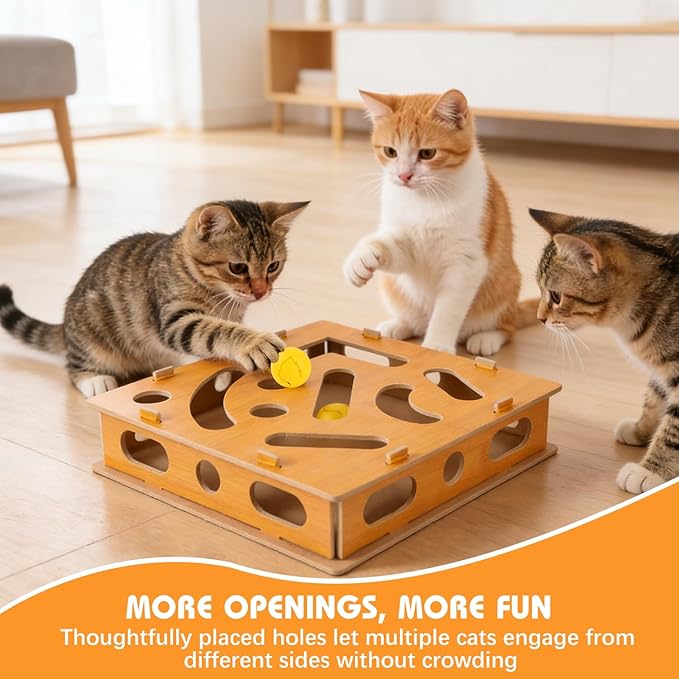 Cat Scratch Puzzle Enrichment Box,Maze Cat Nail File Enrichment Box,Interactive Cat Scratching Board,A Stress-Free Alternative to Nail Trimming,with Built-in Bell Ball for Indoor Cats