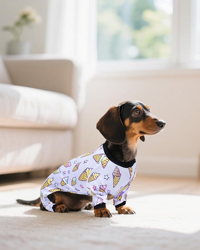 PET SHOW 4 Pack Small Dog Pajamas Watermelon Doggies Soft Stretchy PJs Whale Ice Cream Jumpsuit Puppy Cats Girl Boy Floral Onesies Outfits with Sleeve Pets Breathable Summer Dog Clothes Costume XS