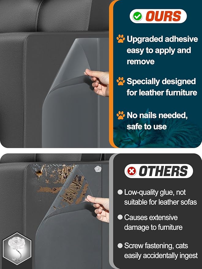 Acostop Cat Scratch Furniture Protector - Specially Designed for Leather Furniture, Easy to Remove Anti-Scratch Couch Protector from Cat, No Pins, 10 Pack