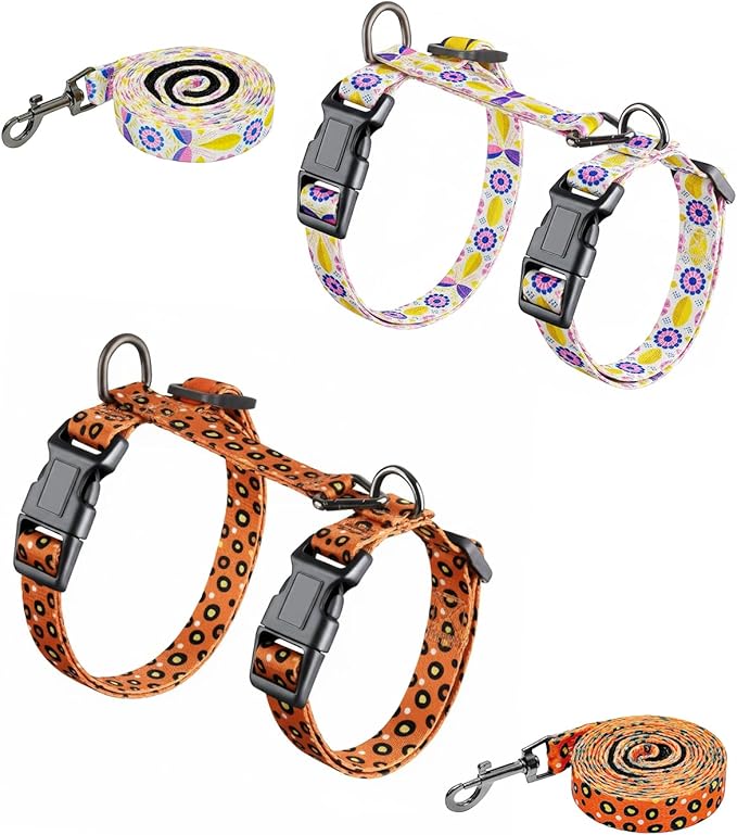 Halypet 2-Pack Cat Harness and Leash Set, Escape Proof 3-in-1 Adjustable Harness for Cats, Soft Lightweight, Easy On & Control for Walking, Travel & Outdoor Use, Small (White & Orange)