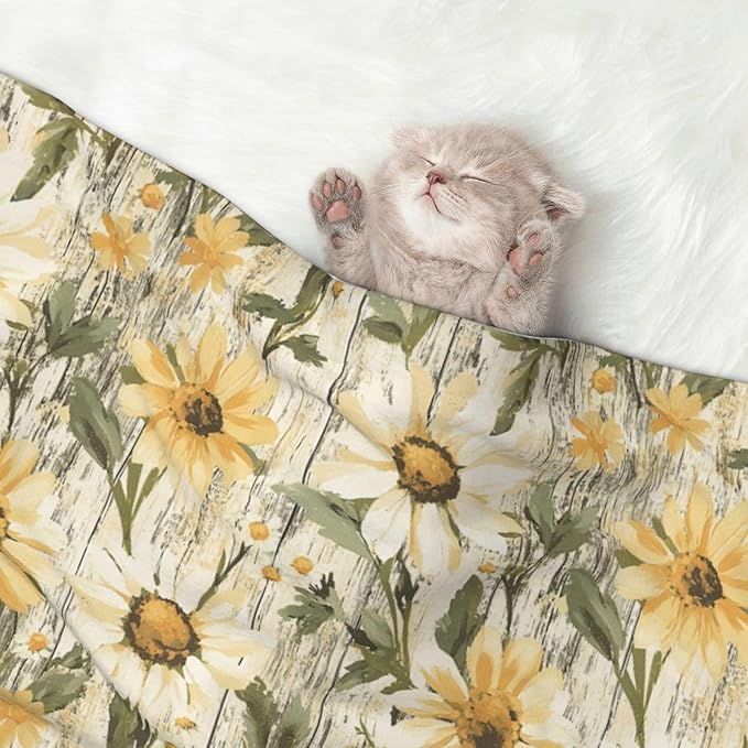 Pet Blanket,Warming Ultra Soft Warming Mat for Indoor Pet Beds & Furniture Reversible Blanket Machine Washable 27.6 * 19.7Inch,Woodgrain Daisy Pattern
