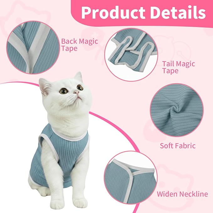 Coppthinktu Cat Recovery Suit Cat Onesie, Breathable Anti-Licking Cat Surgery Recovery Suit Female, Kitten Spay Recovery Suit for Cats After Surgery, Cats Surgical Body Suits for Abdominal Wounds