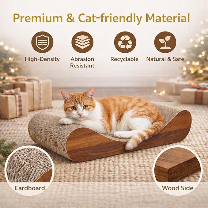 FluffyDream Cat Scratcher Cardboard Lounge Bed, Cat Scratching Pad, Pet Lounger (Bone)