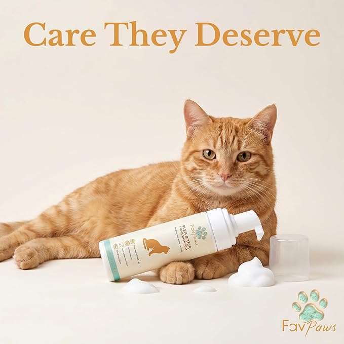Flea & Tick Cat Waterless Foam Shampoo – No Rinse Grooming Formula – Gentle Care Coat Cleansing – Fresh Clean Scent – Dry Shampoo for Cats and Kittens -200 ml (6.7 fl oz)