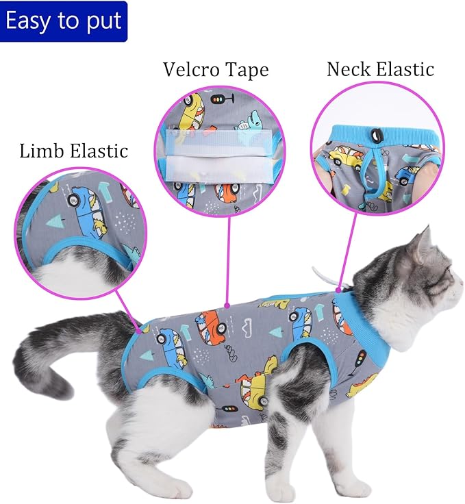 kzrfojy Cat Recovery Suit Cat Onesie for Cats After Surgery Female Male Spay Kitten Neuter Surgical Bodysuit Post Surgery Cone of Shame Alternative Anti Licking (Gray, Large)