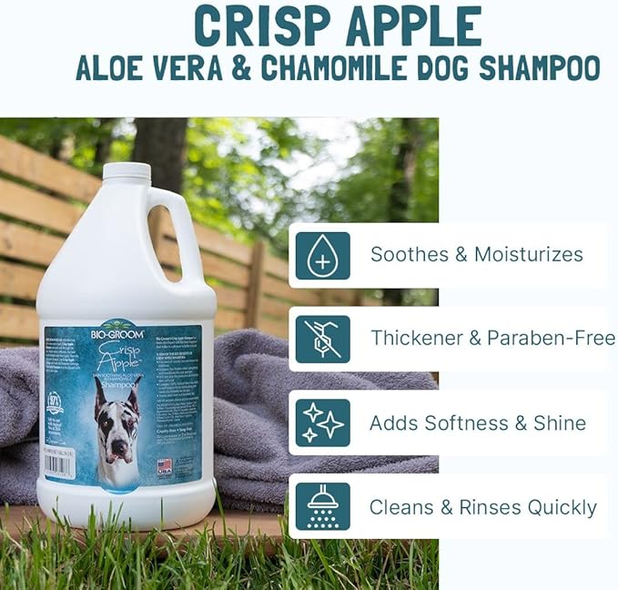 Bio-Groom Crisp Apple Dog Shampoo - Natural Scent Pet Shampoo, Aloe Vera, Chamomile, Cat & Dog Bathing Supplies, Puppy Wash, Cruelty-Free, Made in USA, Quick Rinse Cat Shampoo - 1 Gallon