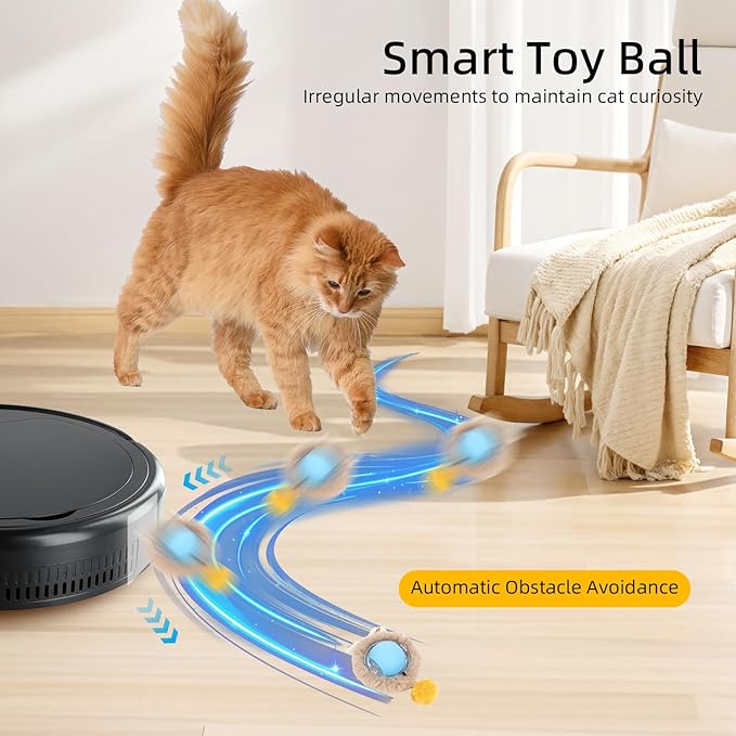 ETACCU Interactive Cat Toys Ball, Automatic Fast Rolling Ball in Play Mat, Hide and Seek Mouse Catching Game for Indoor Adult Cats, 3 Modes Motion Chirping Activated Moving Toy with LED Lights