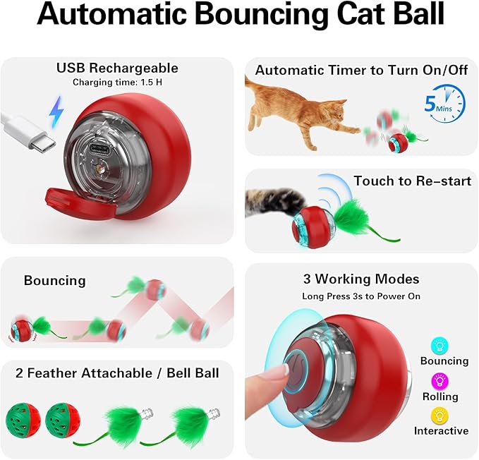 Sofolor Interactive Cat Toy Playset, Hide and Seek Toy with Motion Activate Cat Ball, 2 Kitten Toys Bell Ball, Exercise Toys for Indoor Bored Adult Cats