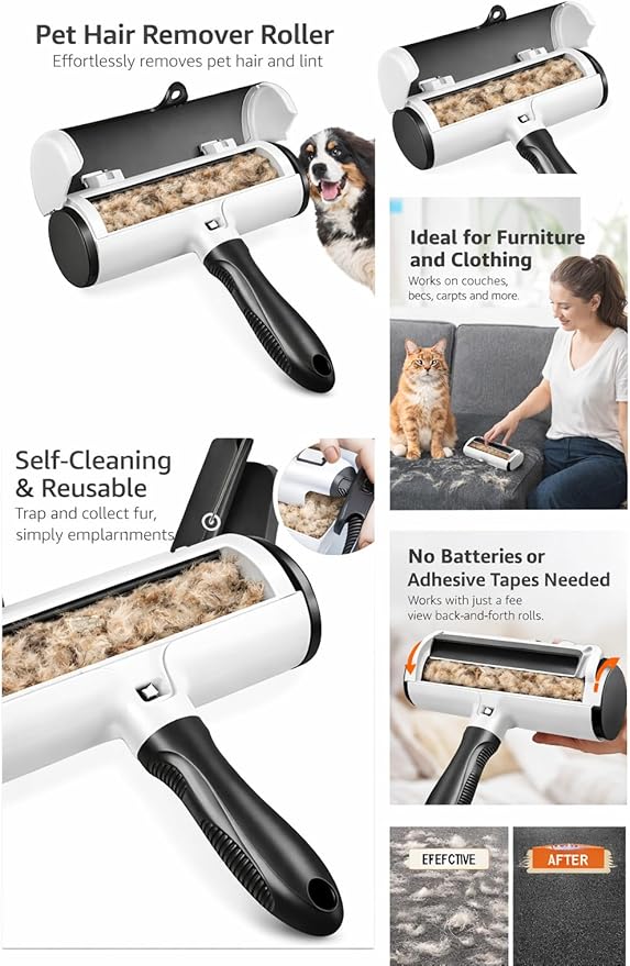 Pet Hair Remover, Reusable Lint Roller for Pet Hair, Cat Hair Remover, Fur Remover Roller, Dog Hair Remover, Pet Lint Roller, Cat Fur Removal from Furniture, Carpets, Couch, Sofa, Bedding & Clothes