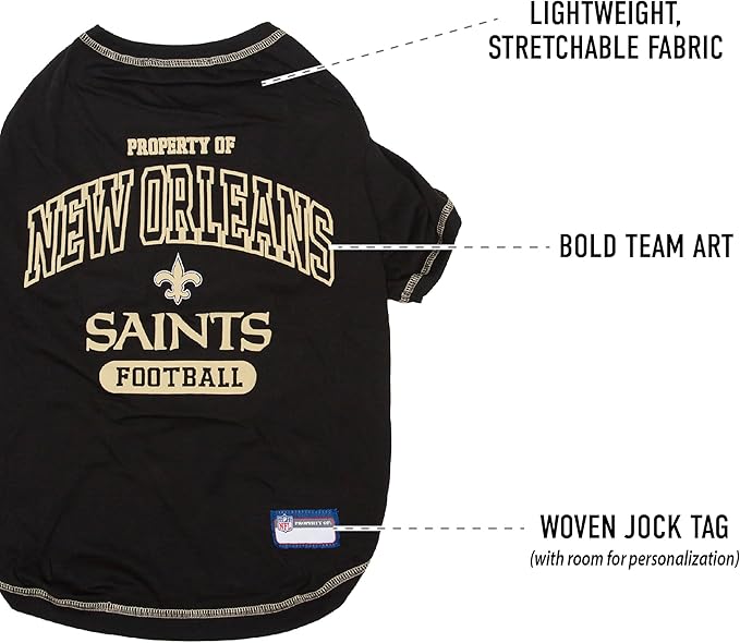 NFL New Orleans Saints Dog T-shirt X-Large. - Licensed Shirt for Pets Team Colored with Team Logos- Premium Stretchable Materials for the comfort of your Dog & Cat