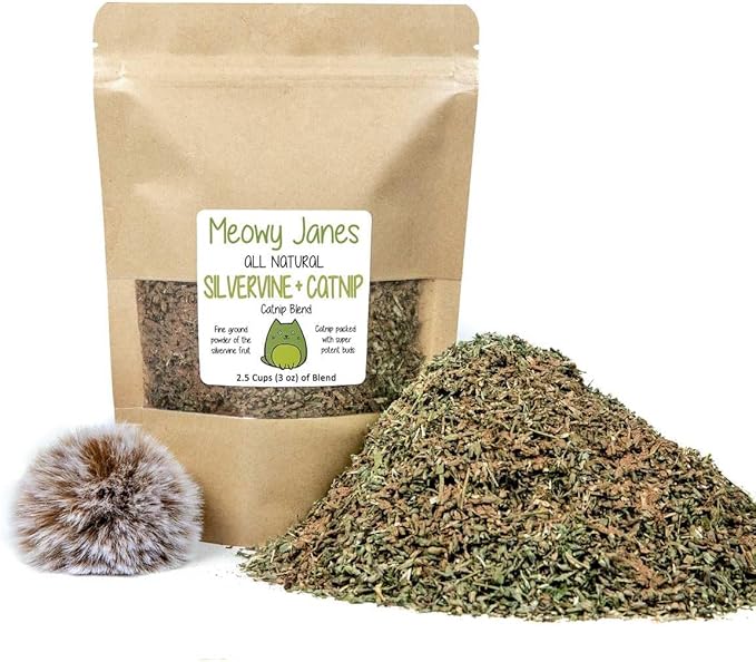 Meowy Janes 2.5 Cups All Natural Silvervine Catnip Blend with Toy, Value Bag