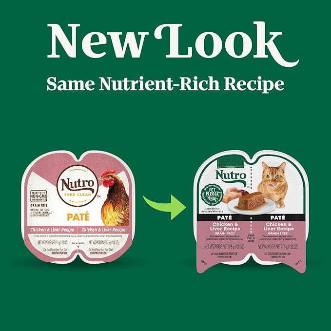 Nutro Perfect Portions Wet Cat Food Pate Chicken & Liver Recipe, Grain Free Wet Cat Food, 2.64 oz. Twin-Pack Trays (24 Count, Pack of 1)