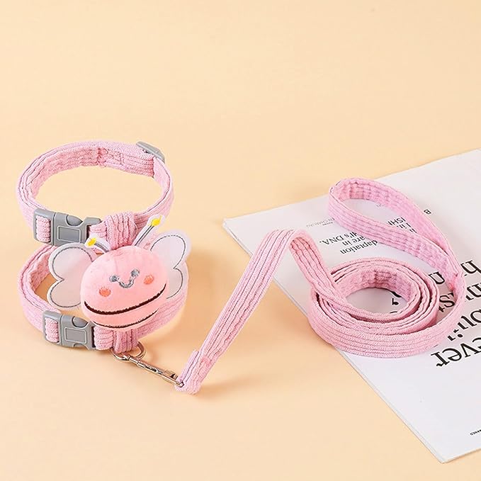 Cat Harness and Leash Set for Outdoor Travel Walking Escape Proof Soft Safe Adjustable Kitten Puppy Small Strap Cute Bee Wings Pink, S
