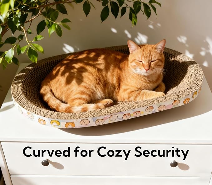 3 Pack Large Cat Scratcher Cardboard, Oval Cat Scratcher Bed Cat Scratch Pad Board Lounge Couch for Indoor Cats Bowl Shaped Cat Scratching Post Nest for Cats Grinding Claw Furniture Protector