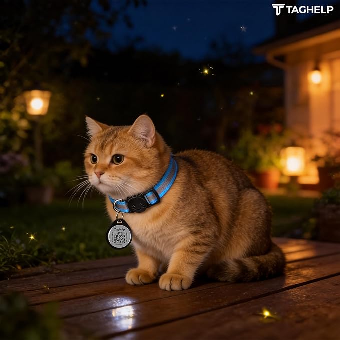 Reflective Cat Collar Breakaway with QR Code Tag for Girl Boy cat Name tag Kitten Collars with Bell Cat ID Tag Personalized Real-time scan alerts,Shareable Pet Profile (Blue)