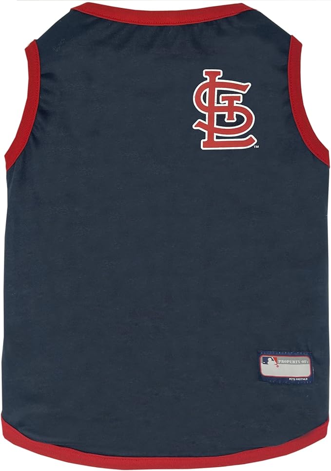 Pets First MLB ST Louis Cardinals Reversible T-Shirt,X-Small for Dogs & Cats.with The Team Logo Comes with 2 Designs,Stripe Tee Shirt on one Side,Solid Design on The Other Side,Team Color,SLC-4158-XS