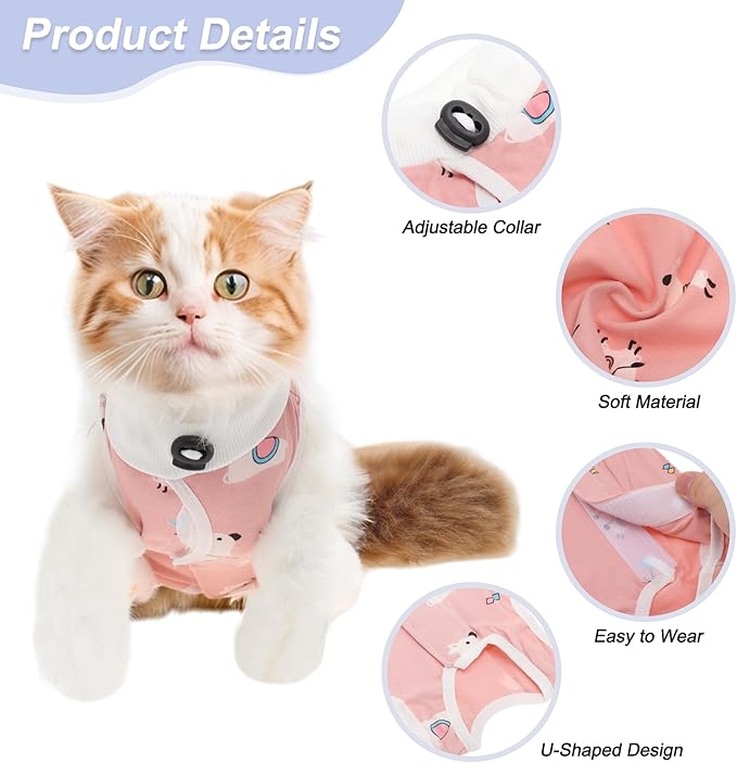 Breathable Cat Recovery Suit, Post-Surgery Cat Onesie, Prevents Licking Wounds, Size S, Pink