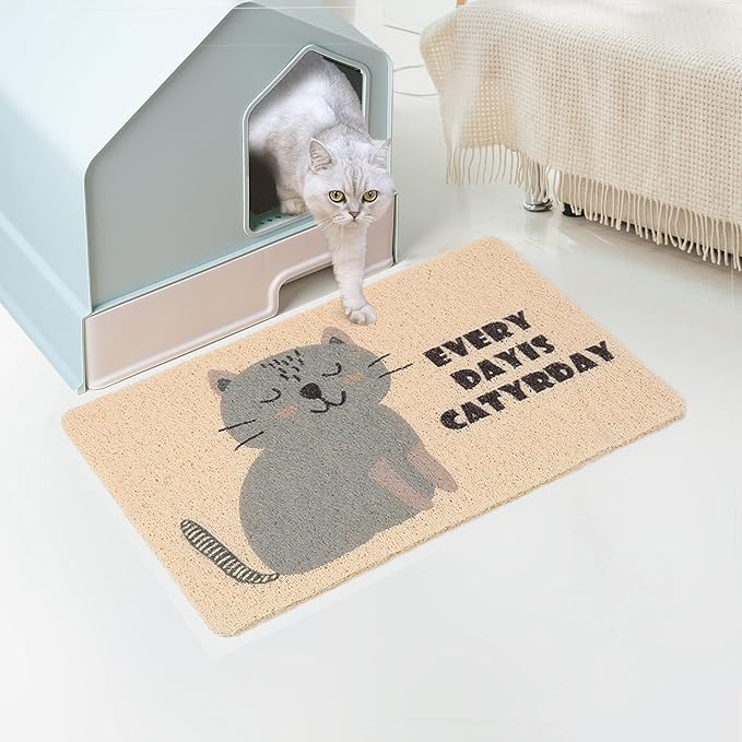 Cat Litter Mat Trap, Pet Food Catching Placemat, Super Cute Easy to Clean 24"×16" Large Durable for Cats and Dogs - Everyday is Catyrday