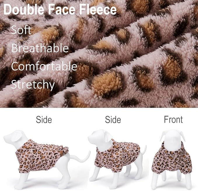 Leopard Print Dog Sweater – Stretchy Fleece Dog Turtleneck Sweatshirt for Puppies & Cats, Soft & Warm Pet Winter Clothes for Small, Medium & Large Dogs (Pink, X-Small)
