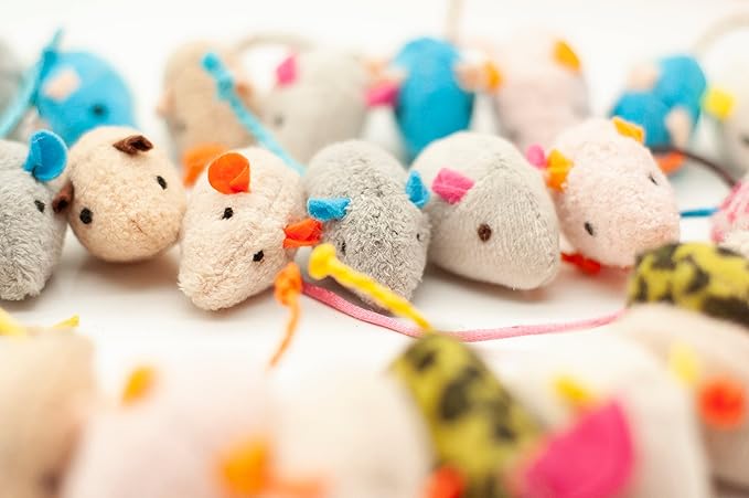 Fashion's Talk Mouse Cat Toys Soft Plush Catnip Mice Assorted Style Variety Pack 32 Count