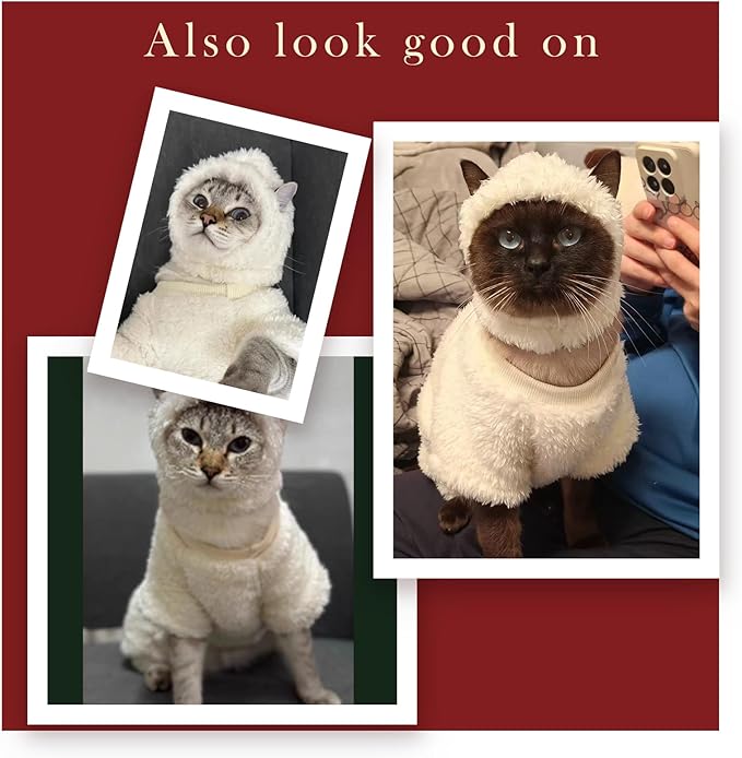 Warm Fleece Lined Winter Clothing for Sphynx & Devon Rex Cats | Soft Faux Lamb Wool | Cozy and Comfortable | Sheep Costume | XL 3.5-4.5 kg
